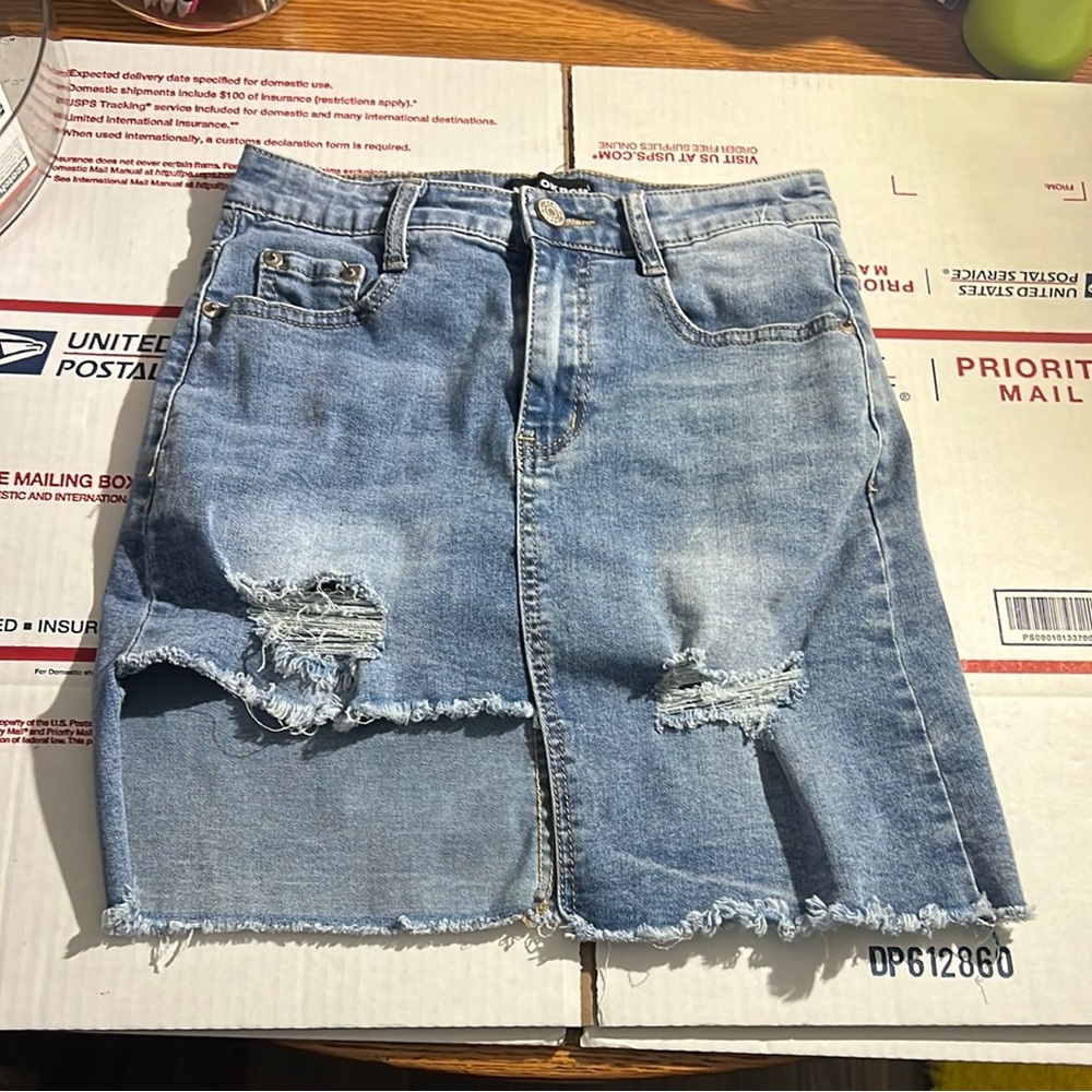 Distressed Denim Mini Skirt
